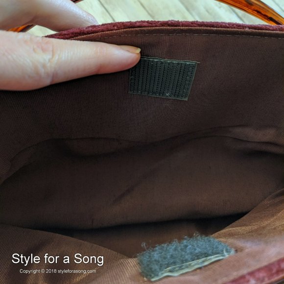 Vintage Burgundy Velvet Tortoise Handle Handbag - Picture 11 of 12